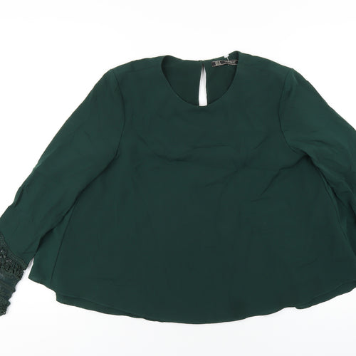 Zara Womens Green Nylon Basic Blouse Size M Round Neck