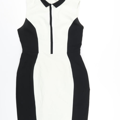 Dorothy Perkins Womens White Polyester Pencil Dress Size 14 Round Neck Zip