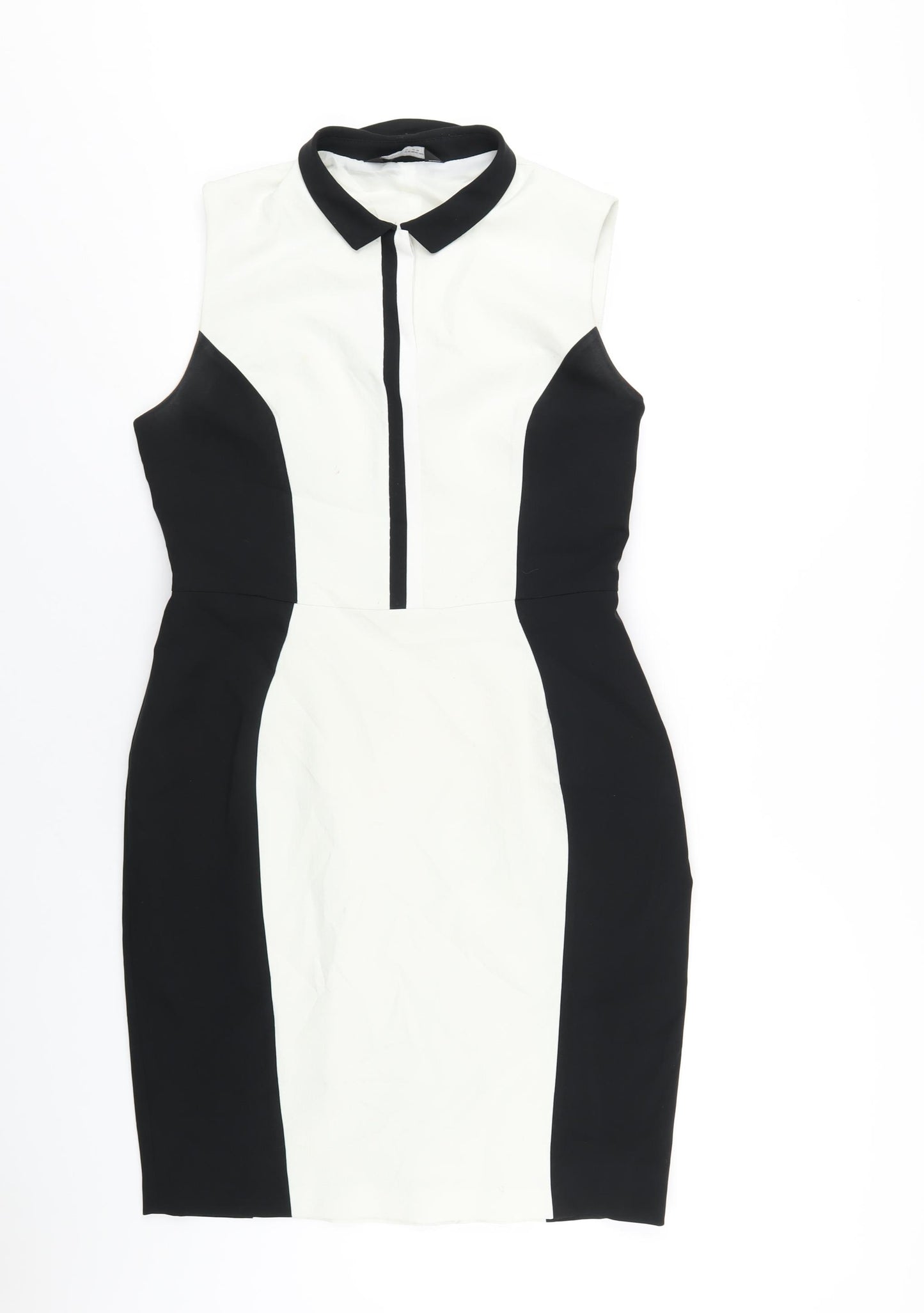 Dorothy Perkins Womens White Polyester Pencil Dress Size 14 Round Neck Zip