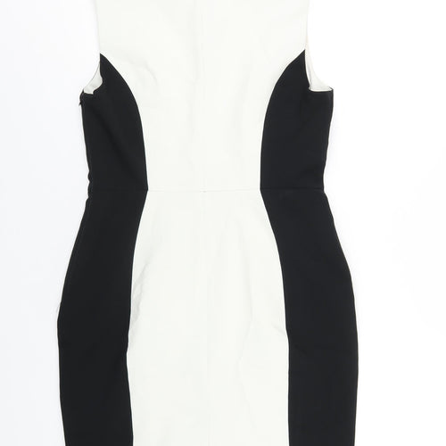 Dorothy Perkins Womens White Polyester Pencil Dress Size 14 Round Neck Zip