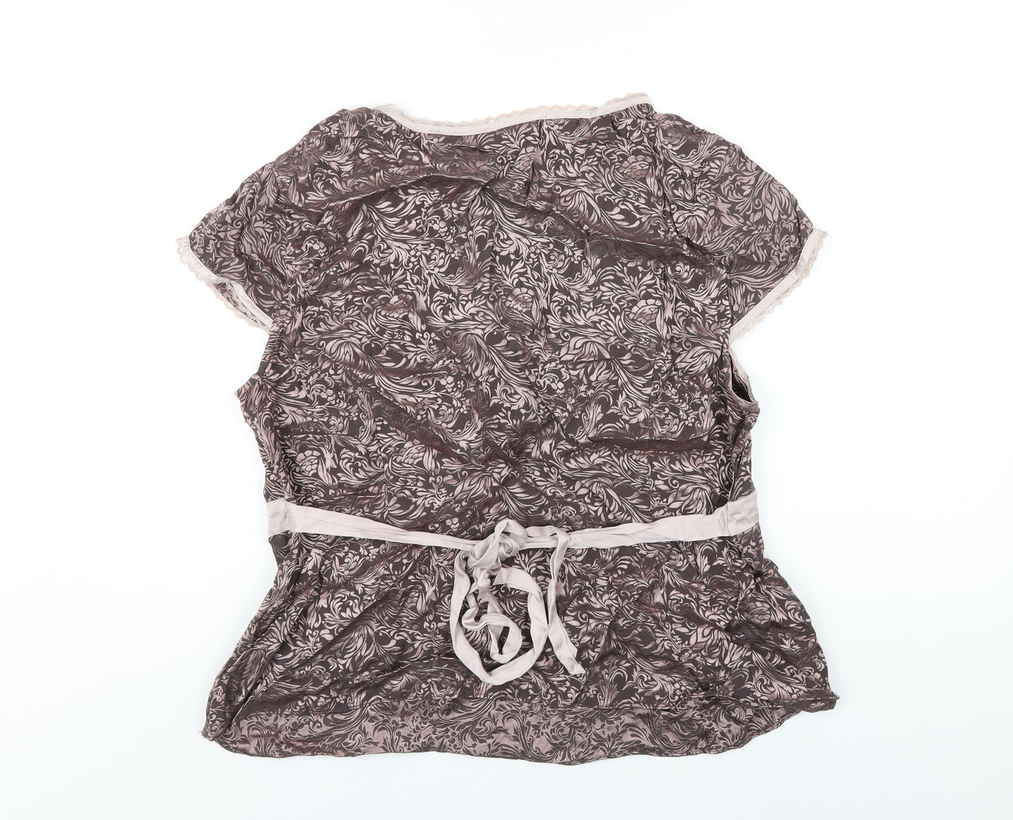 Monsoon Womens Pink Geometric Silk Basic T-Shirt Size 20 V-Neck