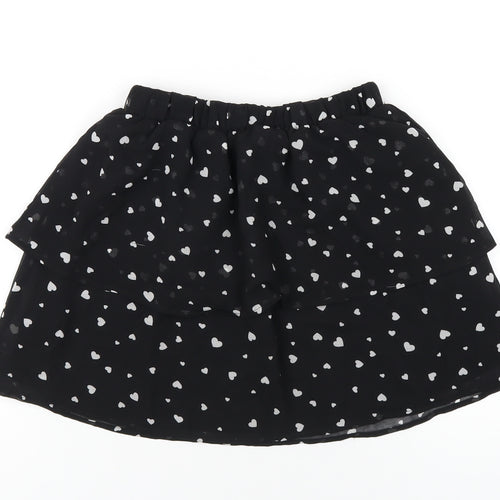 New Look Girls Black Geometric Polyester A-Line Skirt Size 9 Years Regular