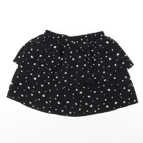 New Look Girls Black Geometric Polyester A-Line Skirt Size 9 Years Regular