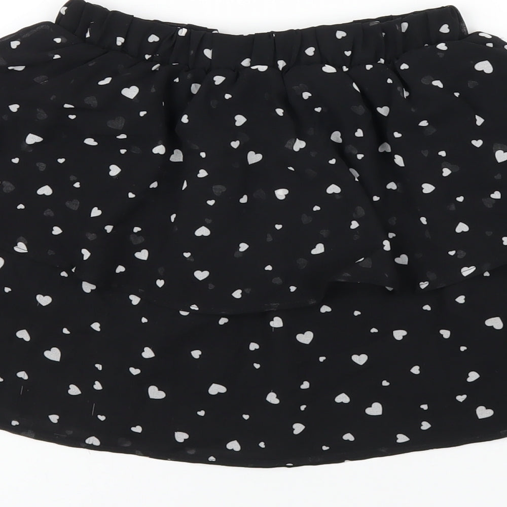 New Look Girls Black Geometric Polyester A-Line Skirt Size 9 Years Regular