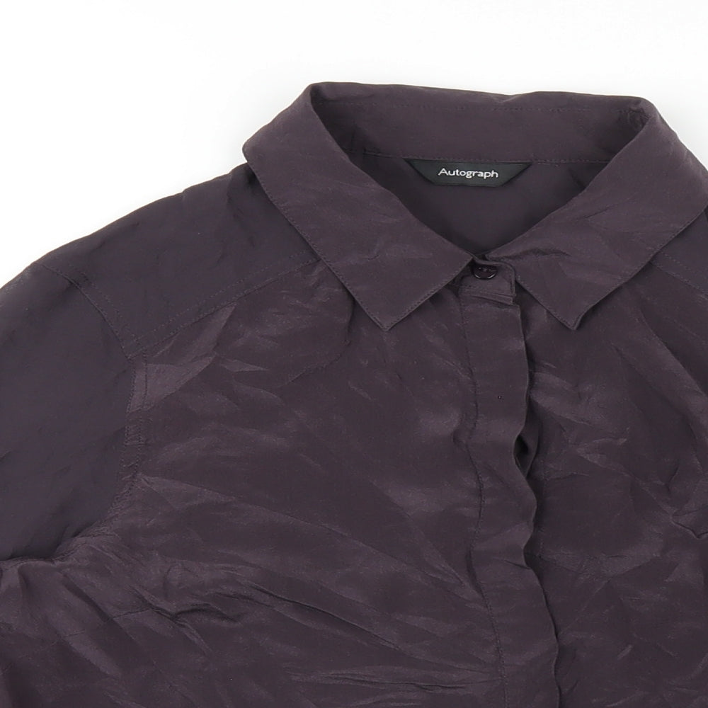 Autograph Womens Purple Silk Basic Button-Up Size 10 Collared