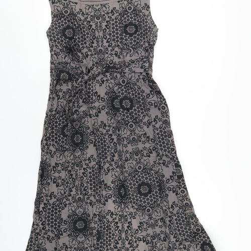 Per Una Womens Grey Geometric Cotton A-Line Size 14 Scoop Neck Zip - Beaded Neckline