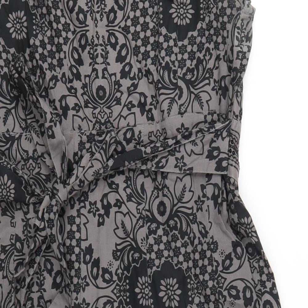 Per Una Womens Grey Geometric Cotton A-Line Size 14 Scoop Neck Zip - Beaded Neckline