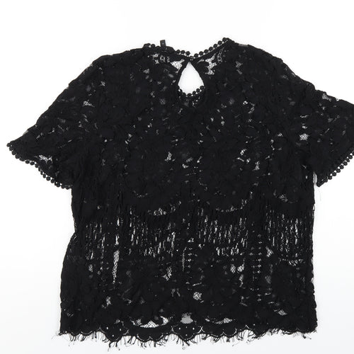NEXT Womens Black Viscose Basic T-Shirt Size 14 Round Neck