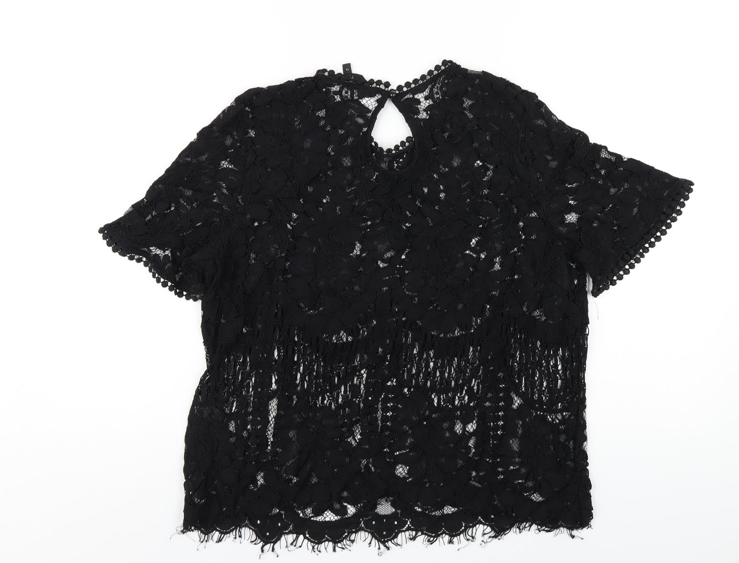 NEXT Womens Black Viscose Basic T-Shirt Size 14 Round Neck