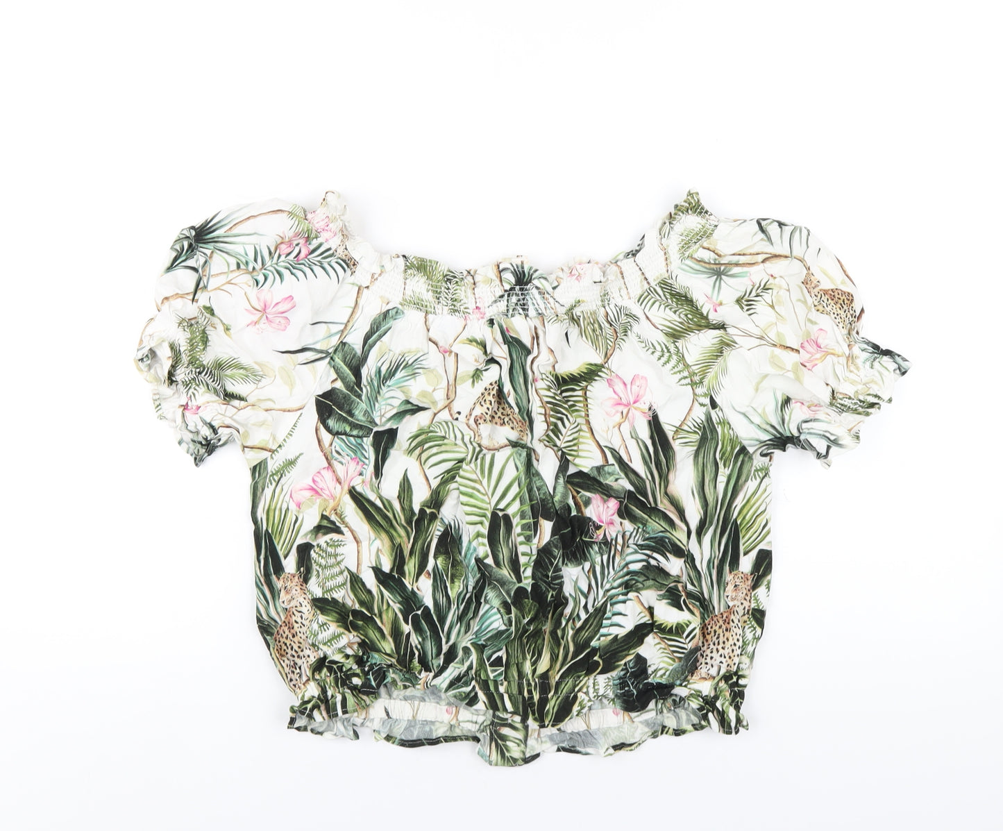 H&M Womens Multicoloured Geometric Viscose Basic T-Shirt Size 14 Off the Shoulder