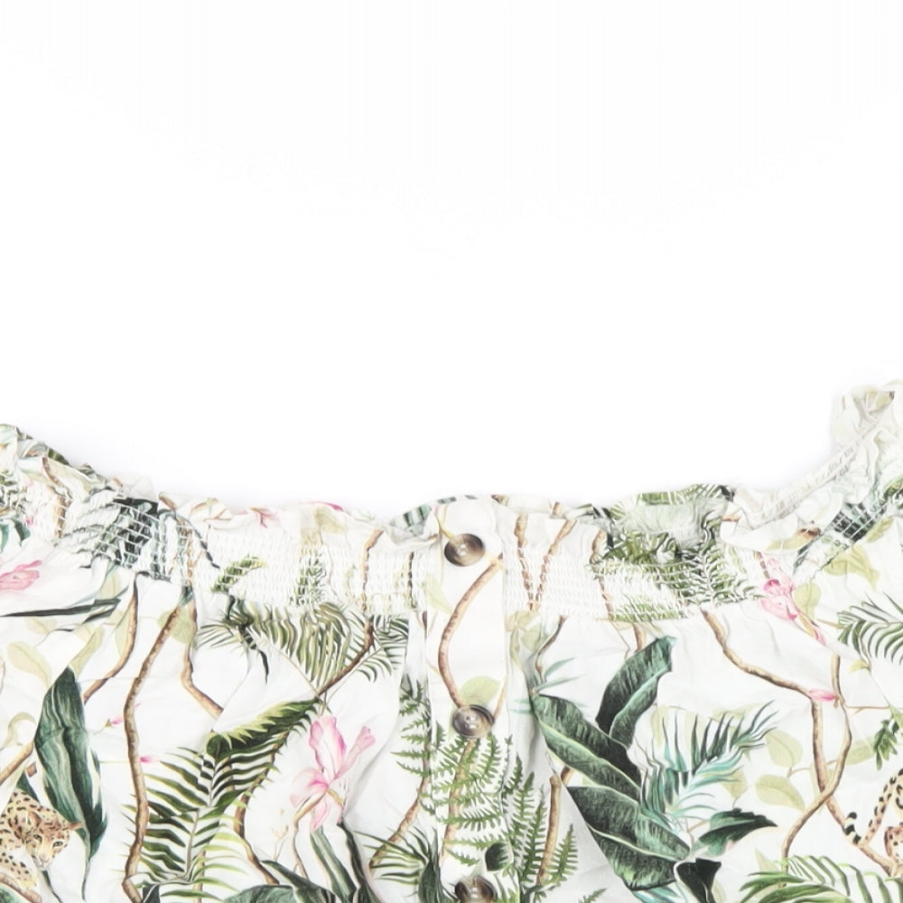 H&M Womens Multicoloured Geometric Viscose Basic T-Shirt Size 14 Off the Shoulder