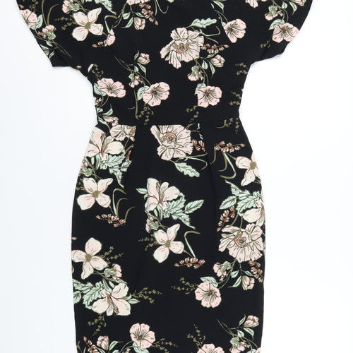 Oasis Womens Black Floral Polyester Bodycon Size 8 Round Neck Zip