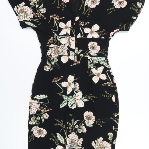 Oasis Womens Black Floral Polyester Bodycon Size 8 Round Neck Zip