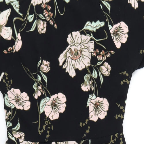 Oasis Womens Black Floral Polyester Bodycon Size 8 Round Neck Zip