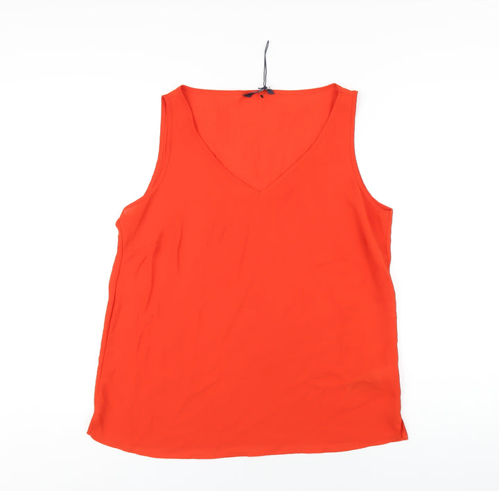 Marks and Spencer Womens Orange Polyester Basic Tank Size 14 V-Neck
