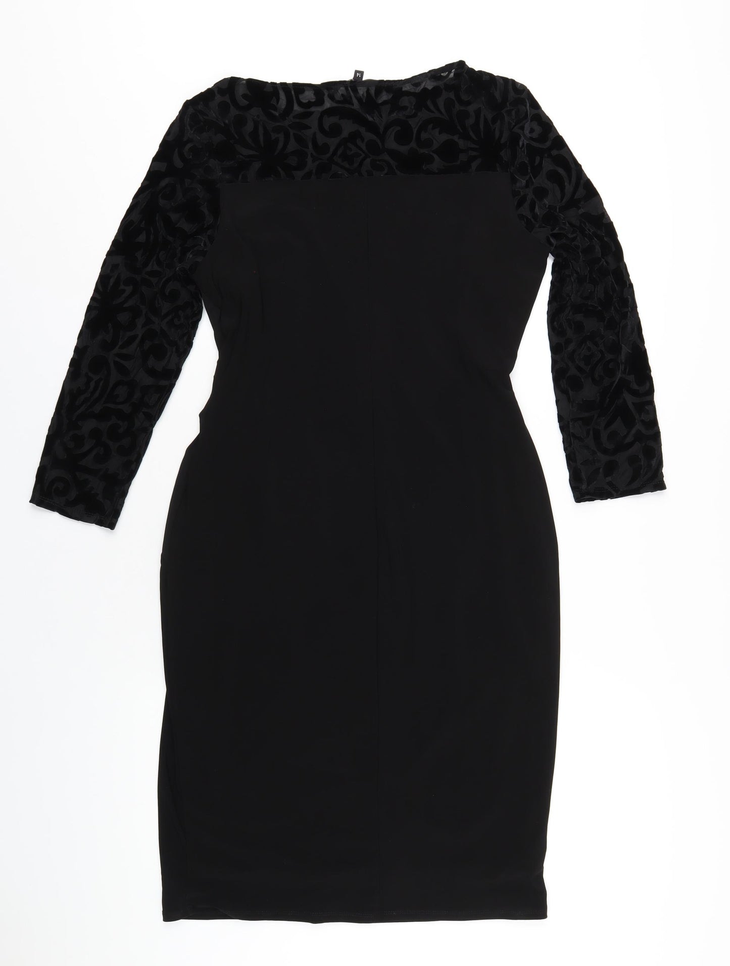 Betty Jackson Womens Black Polyester Bodycon Size 14 Round Neck Pullover