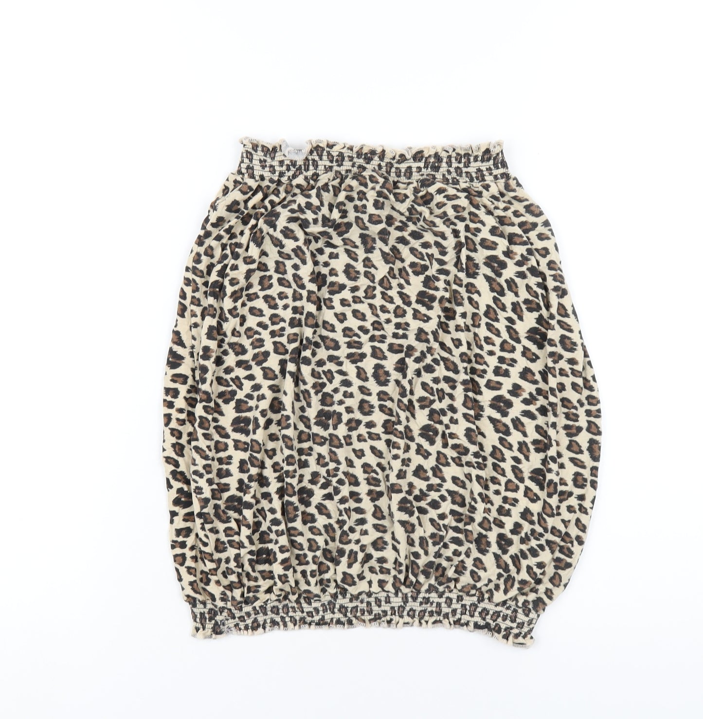 Studio Womens Beige Animal Print Viscose Basic T-Shirt Size 12 Square Neck - Leopard Print