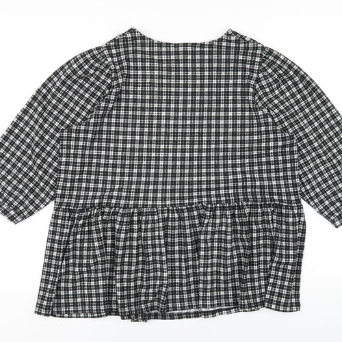 New Look Womens Black Plaid Polyester Basic T-Shirt Size 16 Round Neck
