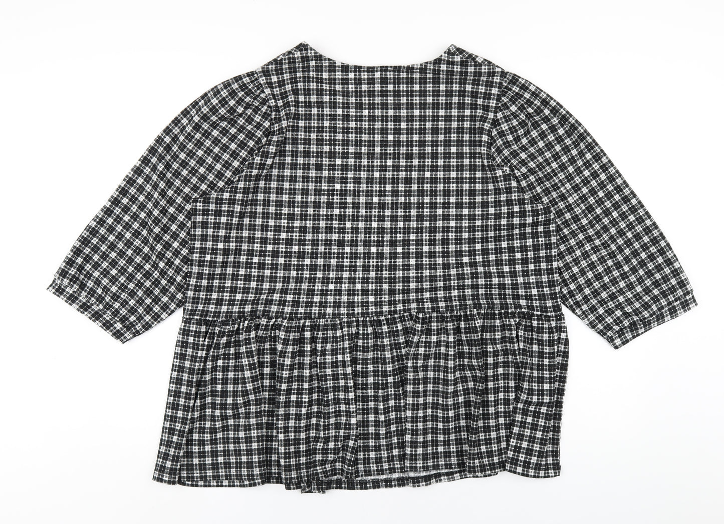 New Look Womens Black Plaid Polyester Basic T-Shirt Size 16 Round Neck