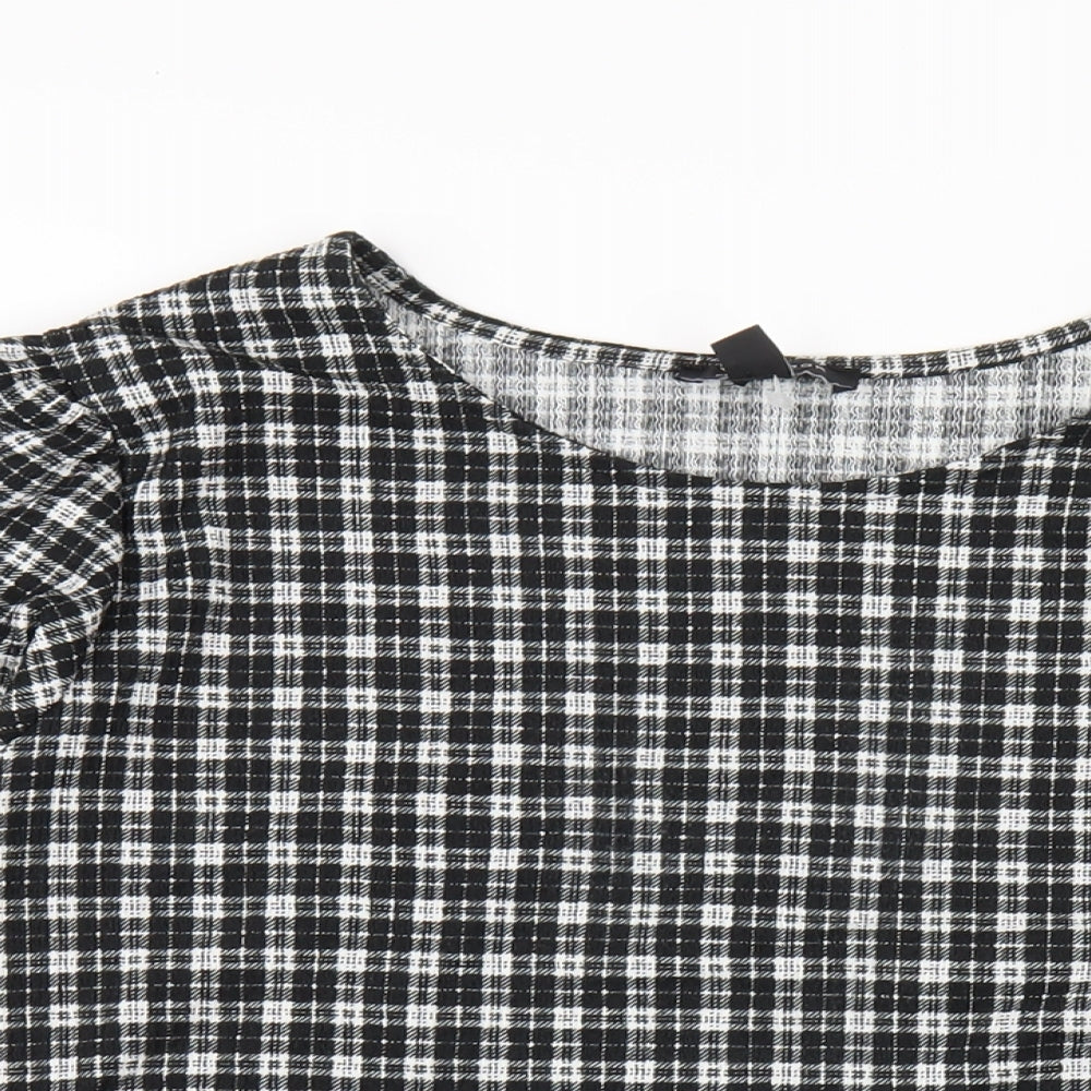 New Look Womens Black Plaid Polyester Basic T-Shirt Size 16 Round Neck