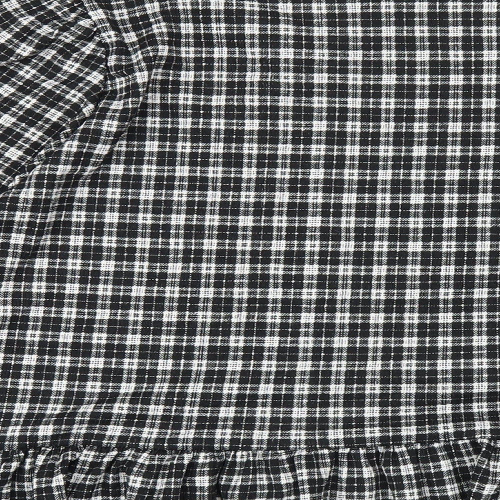 New Look Womens Black Plaid Polyester Basic T-Shirt Size 16 Round Neck