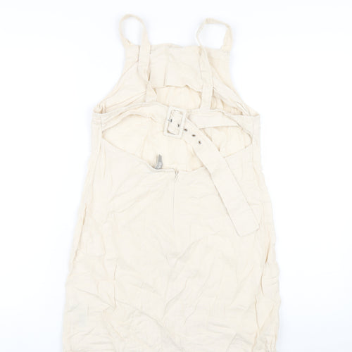 ASOS Womens Beige Linen A-Line Size 10 Square Neck Zip