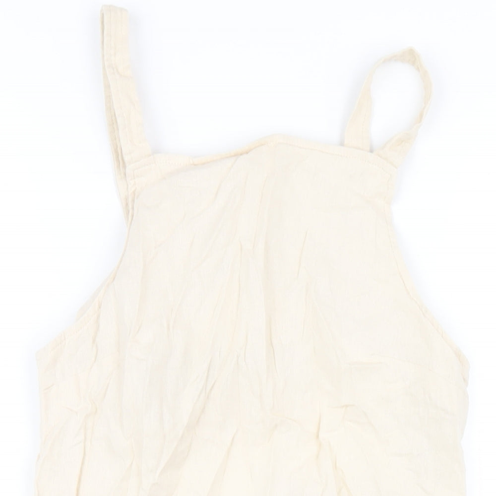 ASOS Womens Beige Linen A-Line Size 10 Square Neck Zip