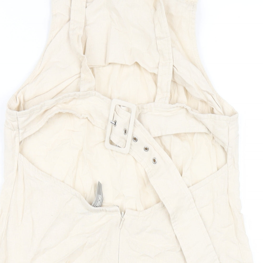 ASOS Womens Beige Linen A-Line Size 10 Square Neck Zip