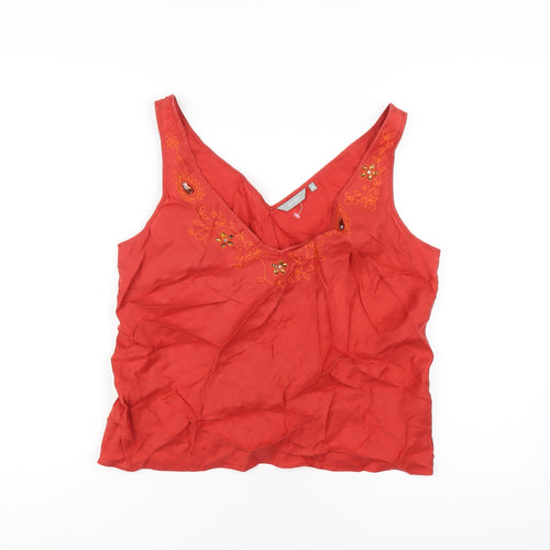 Per Una Womens Red Linen Basic Tank Size 18 V-Neck