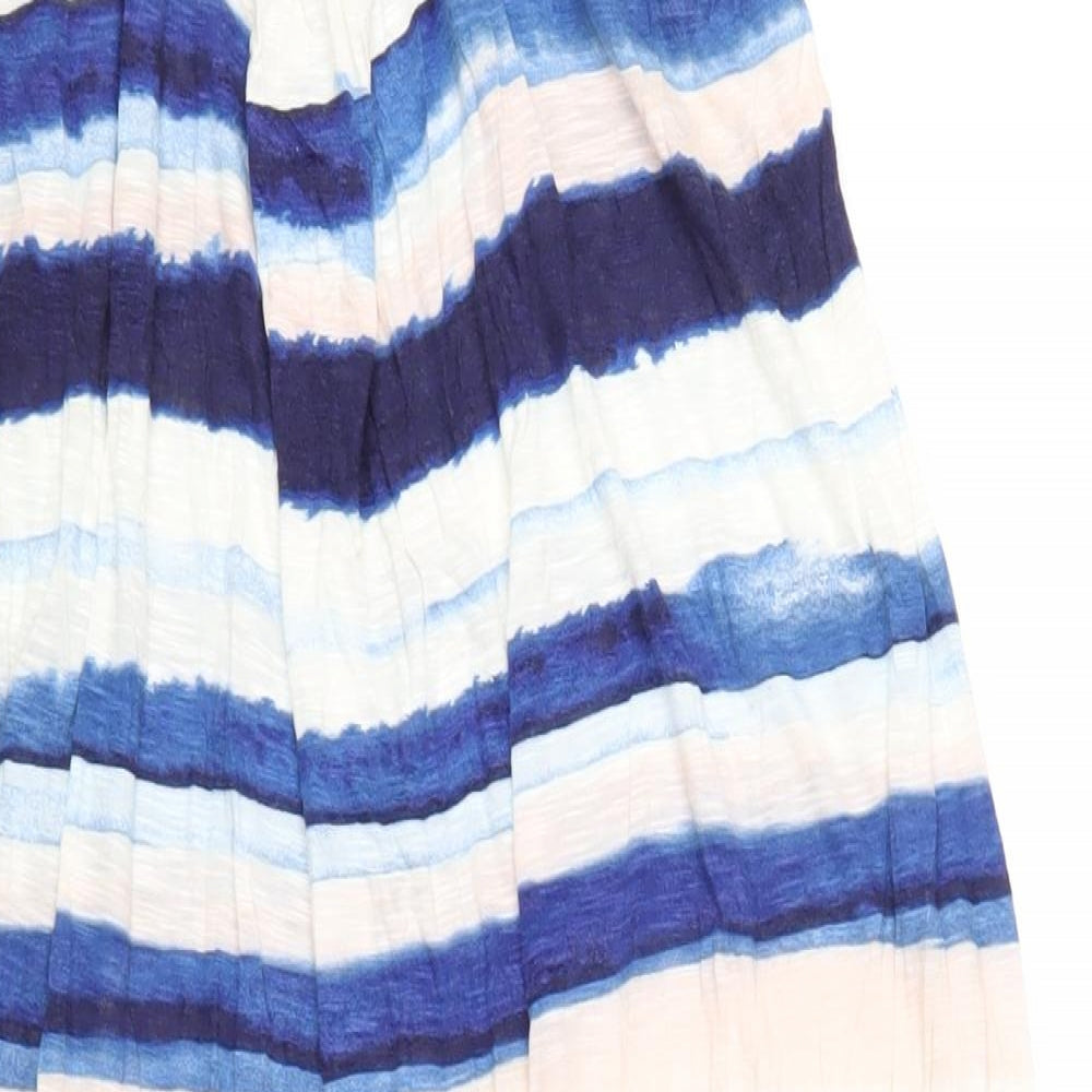 Marks and Spencer Womens Multicoloured Striped Viscose A-Line Size 14 Square Neck Pullover