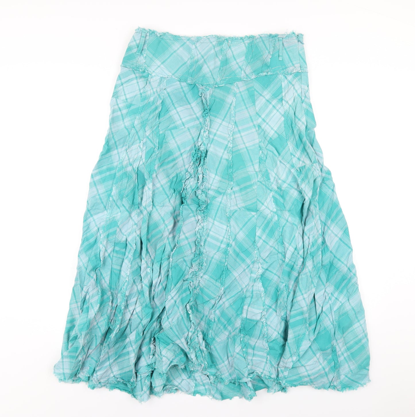 Per Una Womens Green Plaid Cotton A-Line Skirt Size 14 Zip