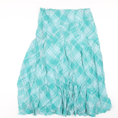 Per Una Womens Green Plaid Cotton A-Line Skirt Size 14 Zip