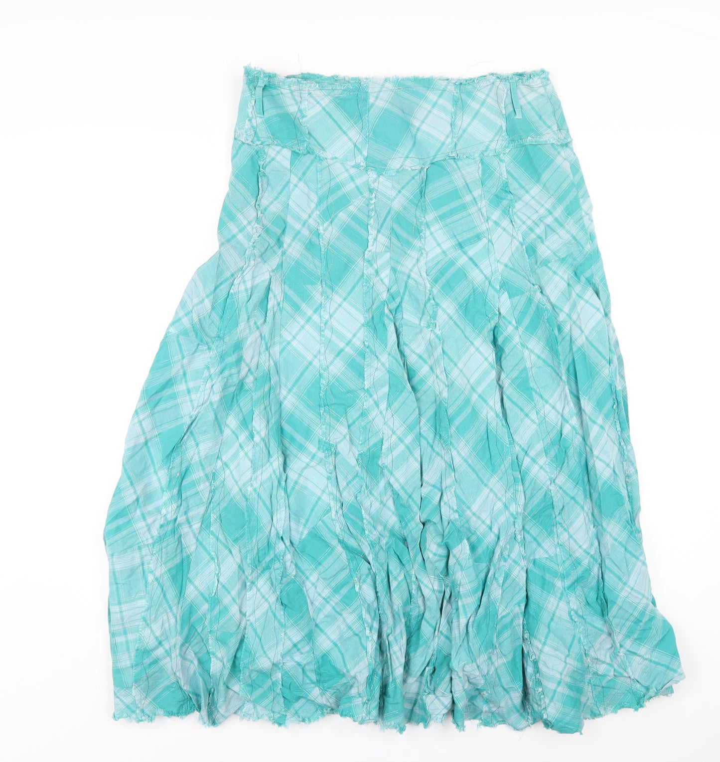 Per Una Womens Green Plaid Cotton A-Line Skirt Size 14 Zip
