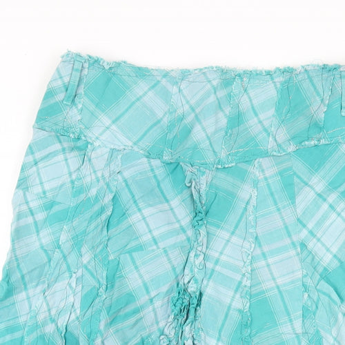 Per Una Womens Green Plaid Cotton A-Line Skirt Size 14 Zip