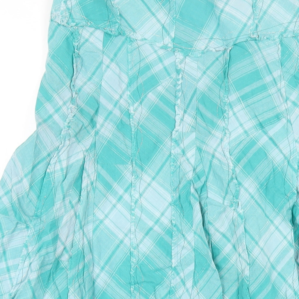 Per Una Womens Green Plaid Cotton A-Line Skirt Size 14 Zip