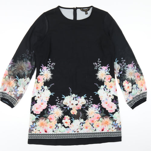 Lipsy Womens Multicoloured Floral Polyester A-Line Size 14 Round Neck Zip