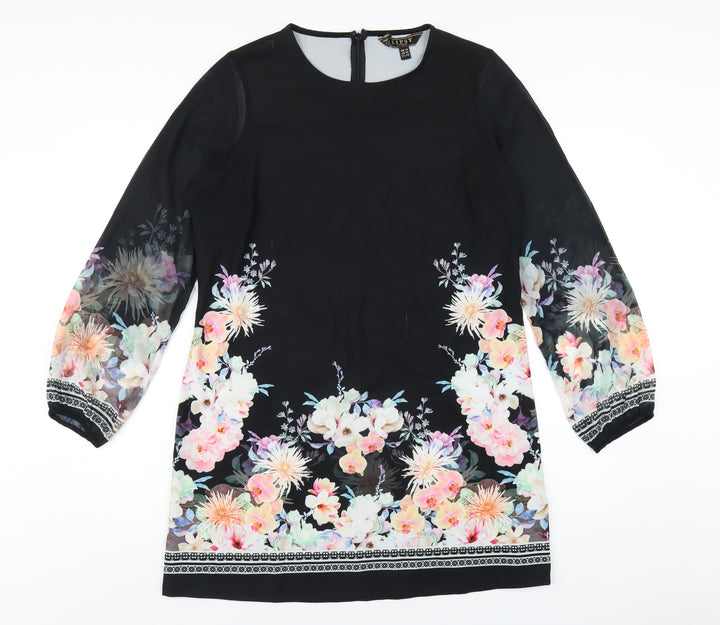 Lipsy Womens Multicoloured Floral Polyester A-Line Size 14 Round Neck Zip