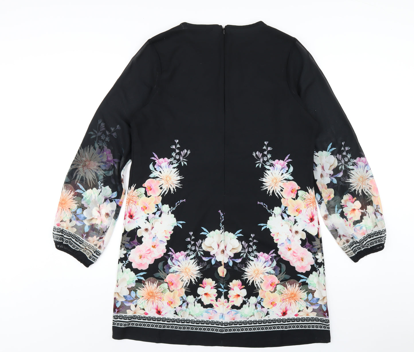 Lipsy Womens Multicoloured Floral Polyester A-Line Size 14 Round Neck Zip