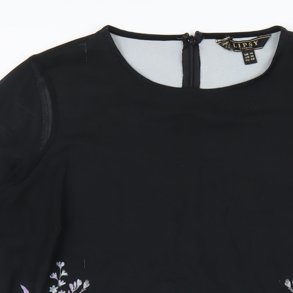 Lipsy Womens Multicoloured Floral Polyester A-Line Size 14 Round Neck Zip
