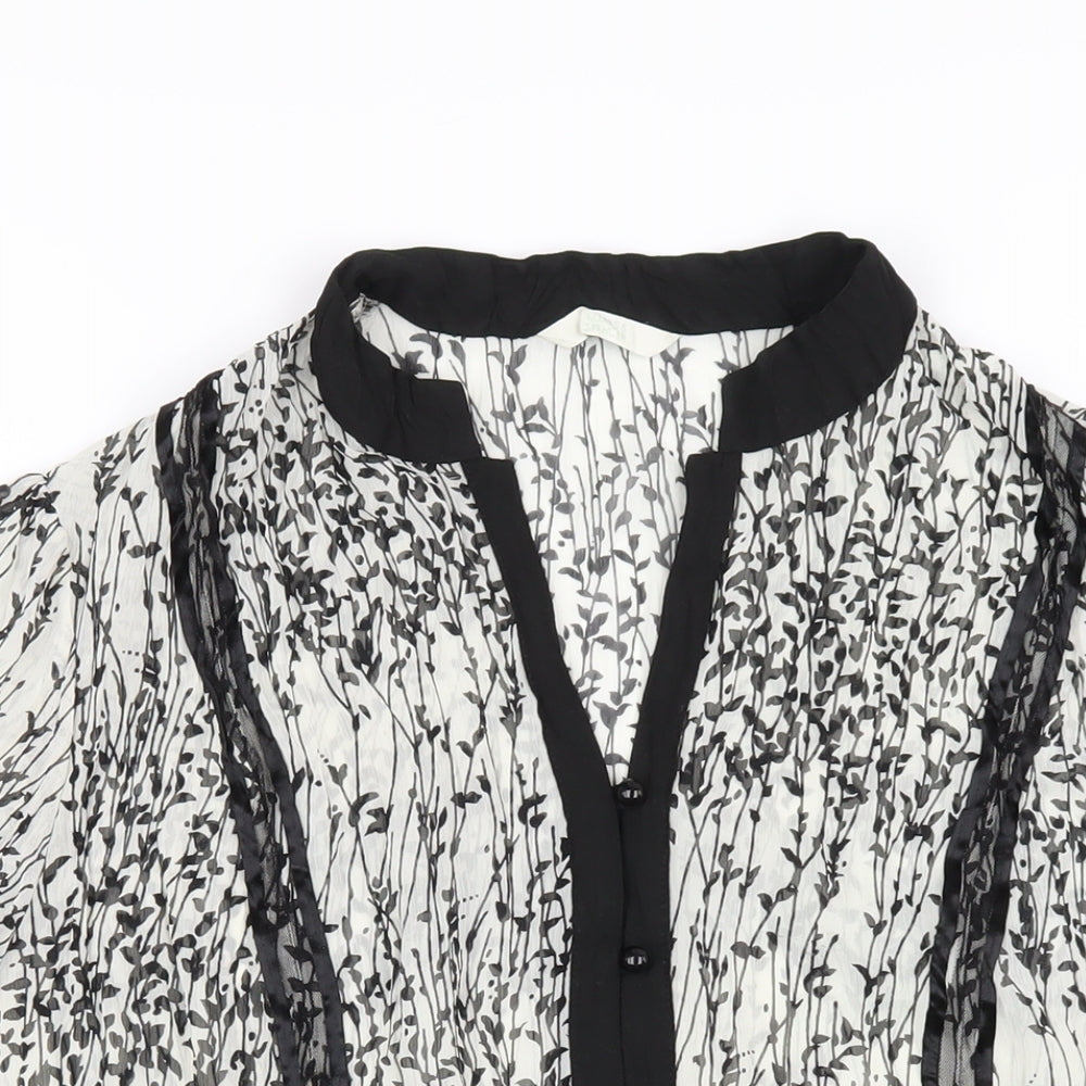 Marks and Spencer Womens Black Geometric Polyester Basic Button-Up Size 20 V-Neck