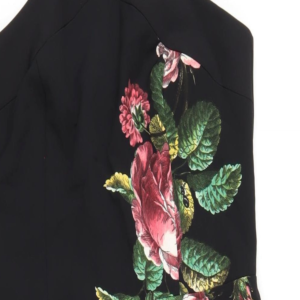 Oasis Womens Black Floral Polyester Bodycon Size 12 V-Neck Zip