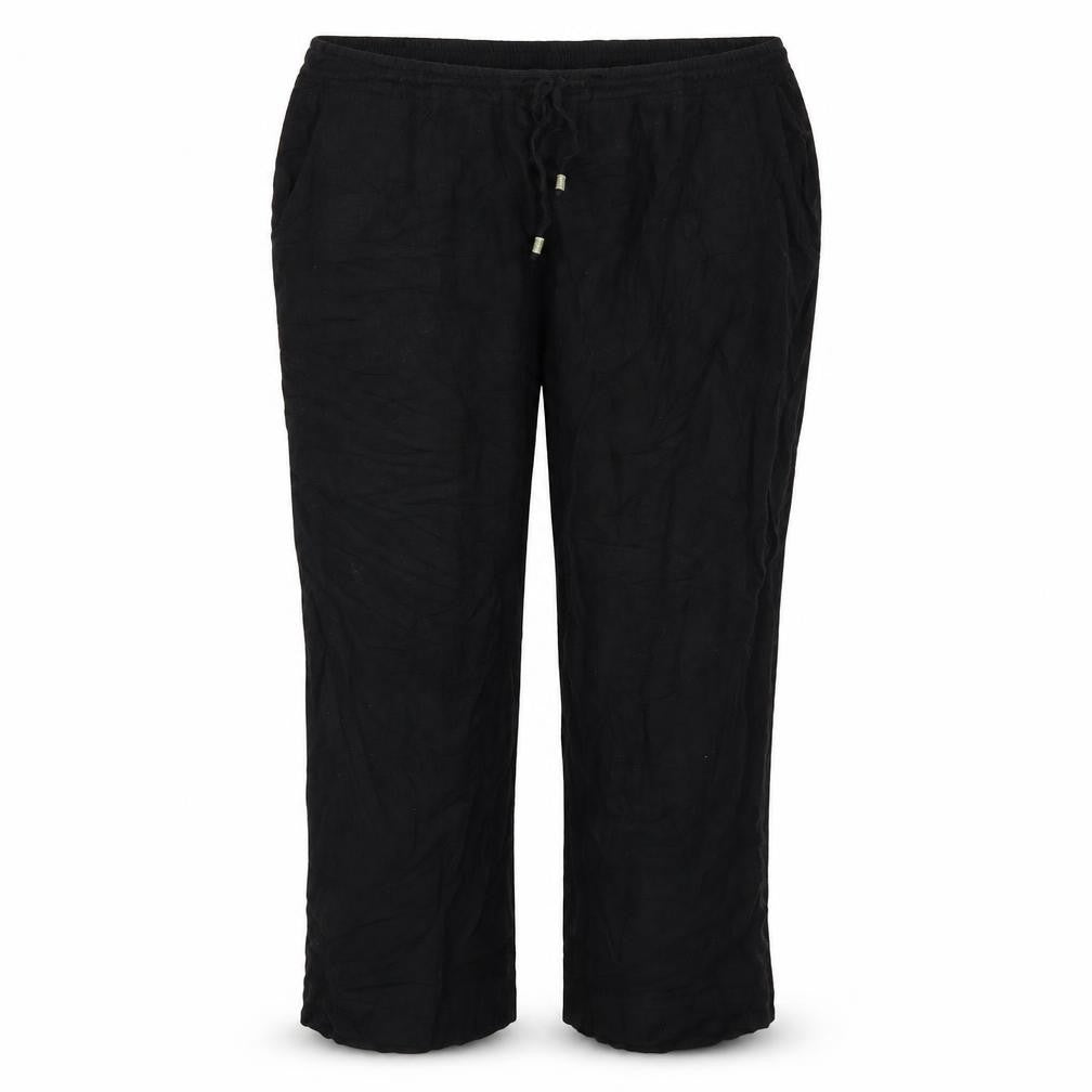 Front view of Capsule women’s black viscose trousers, size UK 20, 23-inch leg regular drawstring