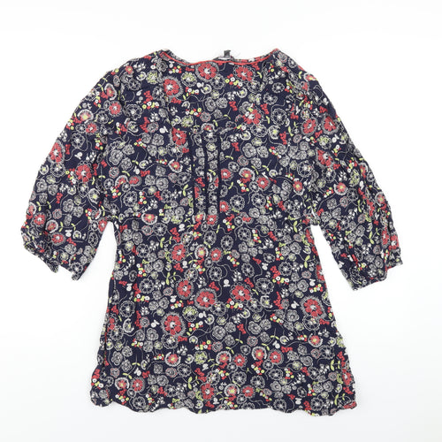 Per Una Womens Blue Floral Viscose Basic T-Shirt Size 14 Scoop Neck