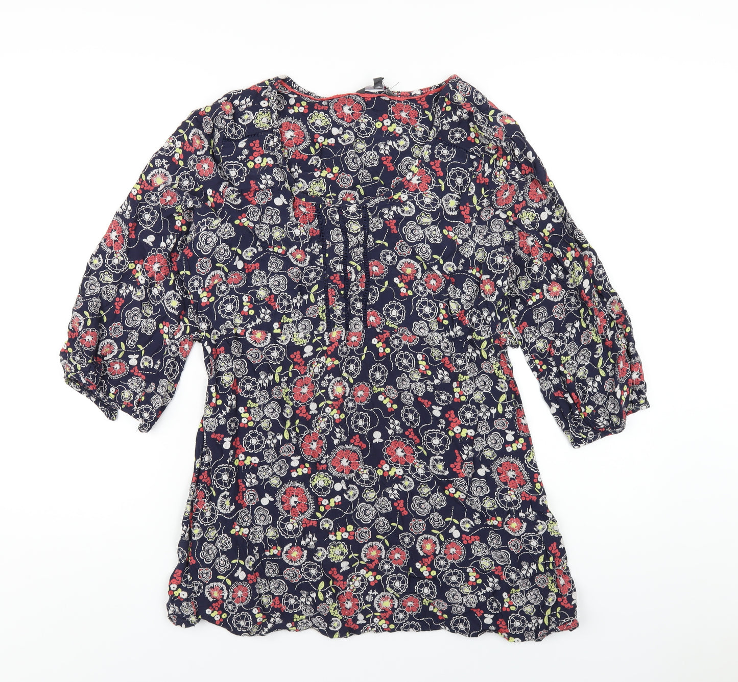 Per Una Womens Blue Floral Viscose Basic T-Shirt Size 14 Scoop Neck
