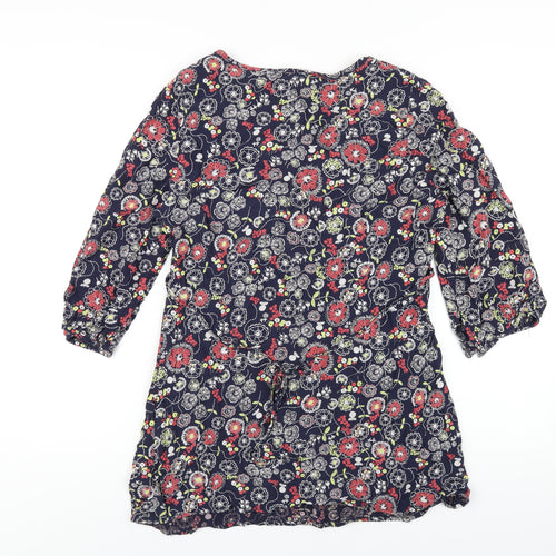 Per Una Womens Blue Floral Viscose Basic T-Shirt Size 14 Scoop Neck