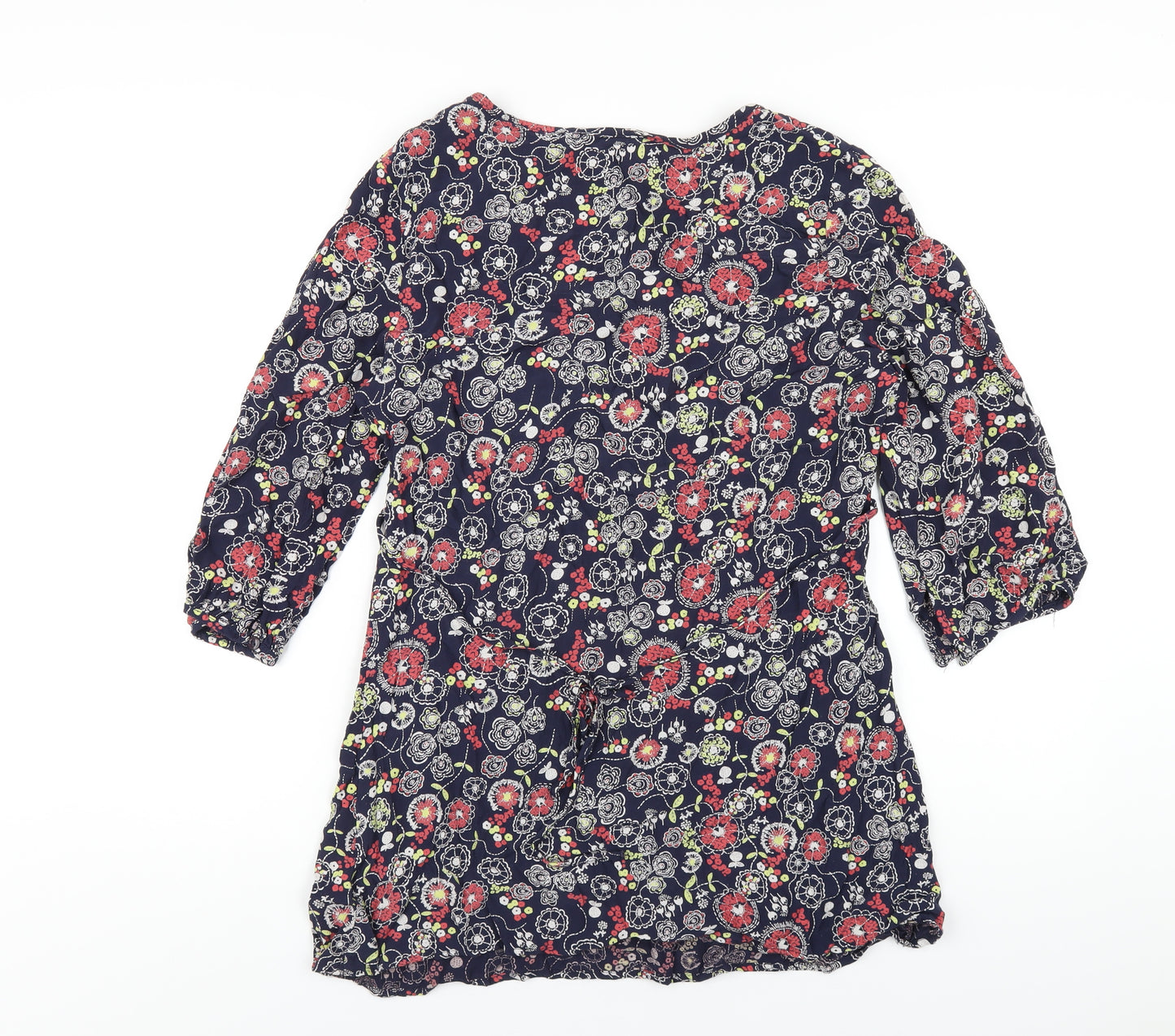 Per Una Womens Blue Floral Viscose Basic T-Shirt Size 14 Scoop Neck