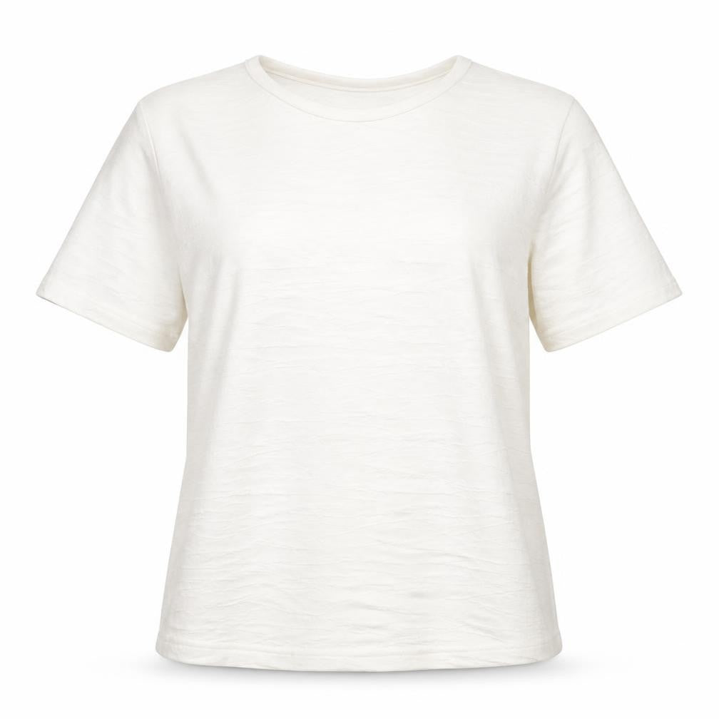 EWM Womens Ivory Polyester Basic T-Shirt Size M Round Neck