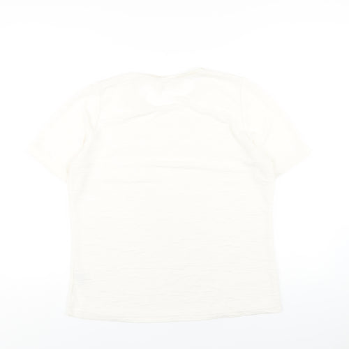 EWM Womens Ivory Polyester Basic T-Shirt Size M Round Neck