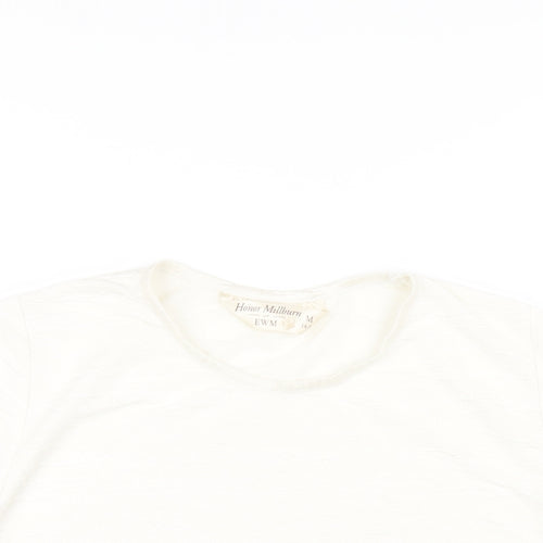 EWM Womens Ivory Polyester Basic T-Shirt Size M Round Neck