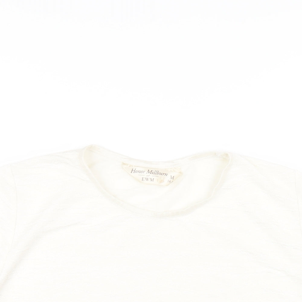 EWM Womens Ivory Polyester Basic T-Shirt Size M Round Neck